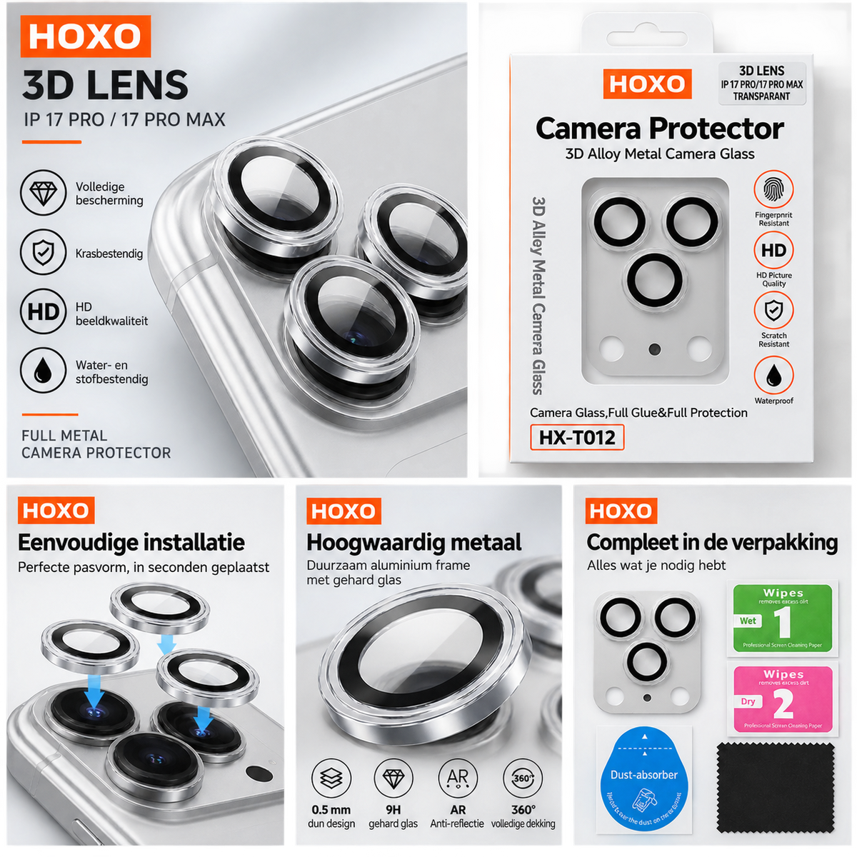 HOXO 3D metal camera lens protector for iPhone 17 Pro / iPhone 17 Pro Max – Silver