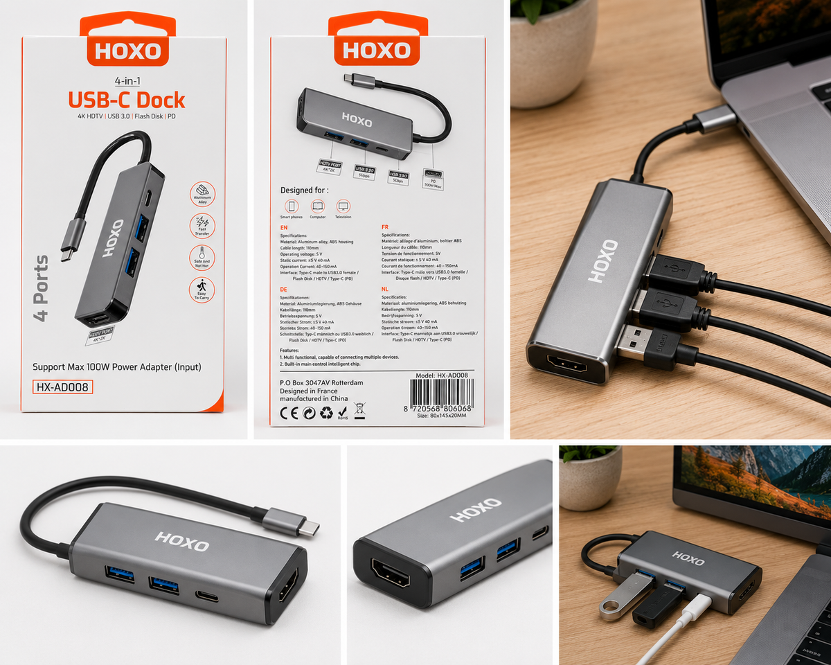 HOXO 4-in-1 USB-C to HDTV Hub