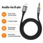 HOXO HX-AD013 8-pin naar 3,5 mm audiokabel, 1 meter