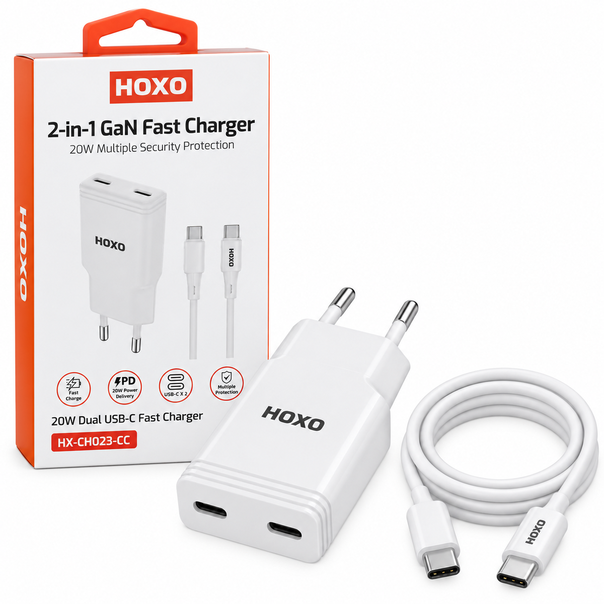 HOXO HX-CH023-CC 20W oplader met twee USB-C poorten en kabel