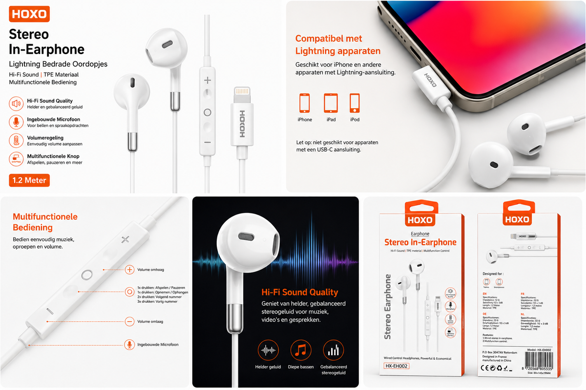 HOXO Stereo Wired Earphone with iOS Interface