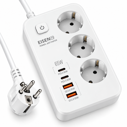 EISENZ EZ3436 witte stekkerdoos met USB-A- en USB-C-poorten