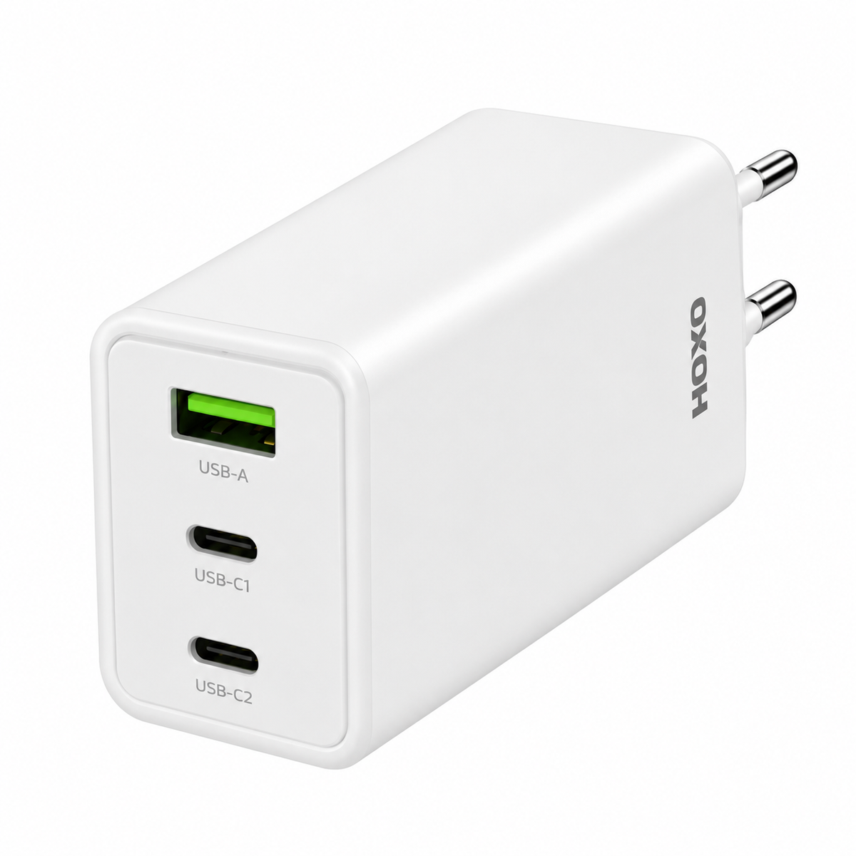 HOXO 100W Max Adapter with 2x Type-C and USB-A Ports – zijaanzicht