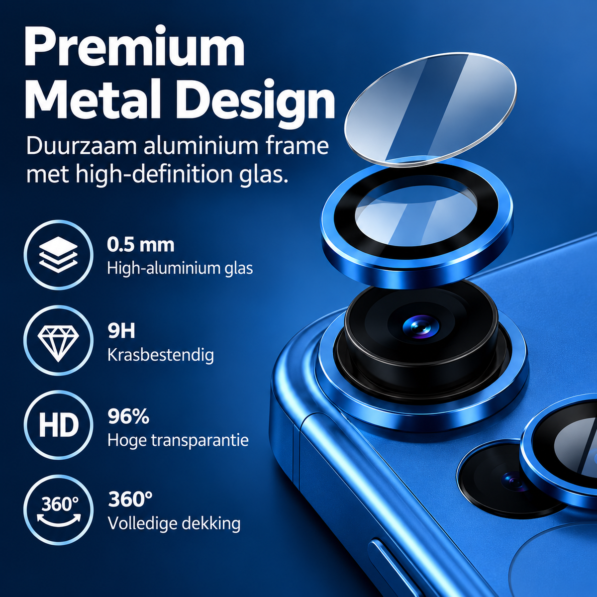 HOXO iPhone 17 Pro camera lens protector — Blue — Material detail