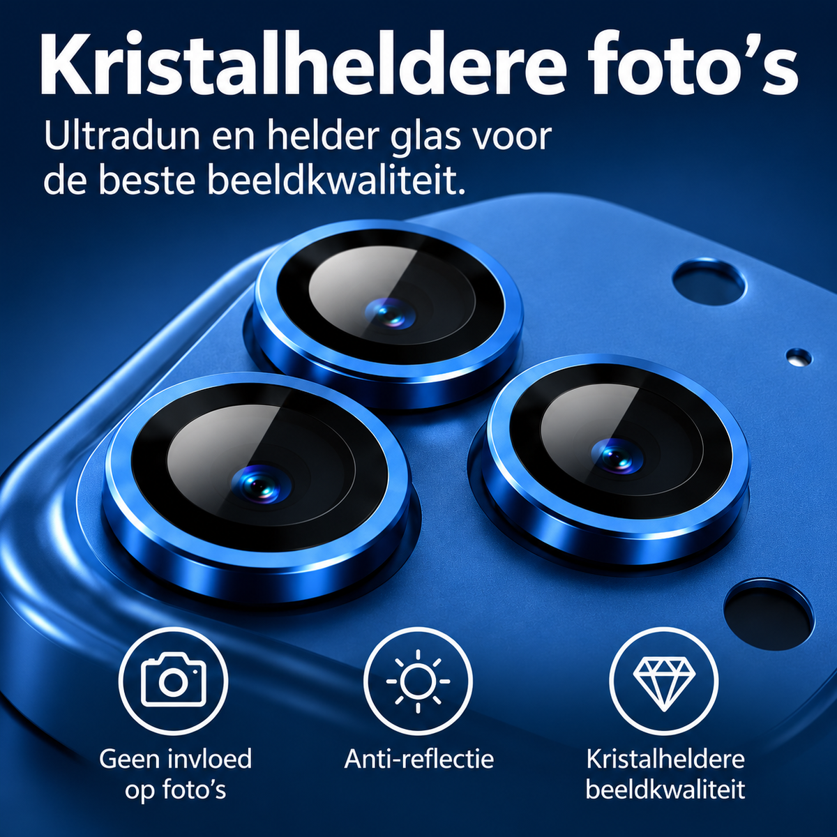 HOXO iPhone 17 Pro camera lens protector — Blue — Close-up