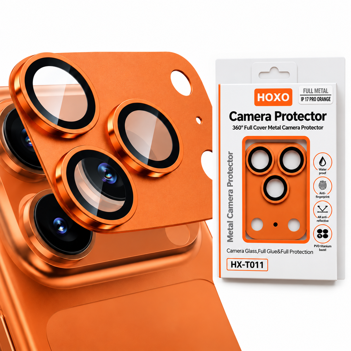 HOXO iPhone 17 Pro camera lens protector — Orange — Product overview