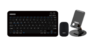 HOXO Wireless Bluetooth Mouse and Keyboard with Phone Holder 3-in-1 set - Black/White – originele productfoto